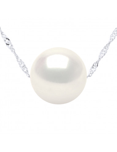 Cadena de collar con cultivo redondo Pearl 10 mm en plata 925 - Jade