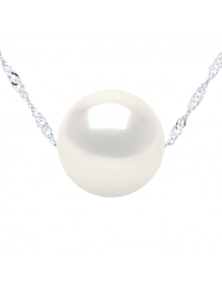 Halskettenkette mit runder Kulturperle 10 mm in 925er Silber - Jade