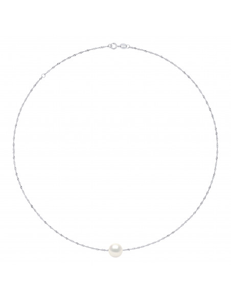 Halskettenkette mit runder Kulturperle 10 mm in 925er Silber - Jade