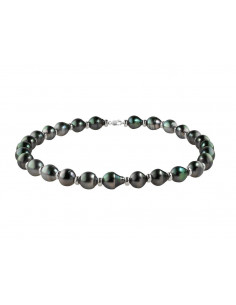 Collier Rang et Viroles Or Blanc et Véritables Perles de Tahiti Cerclées