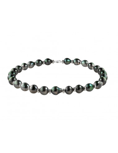 Necklace rank and ferrules white gold and true Tahiti pearls circled