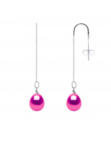 Boucles d'Oreilles Pendantes Perles de Culture Poires 7 mm en Argent 925 - MARIANA