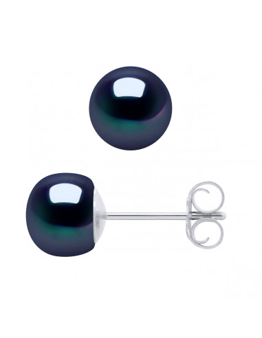 6-7 mm Culture Bead Earrings - 6 Colors Available - 925 Silver - Navy