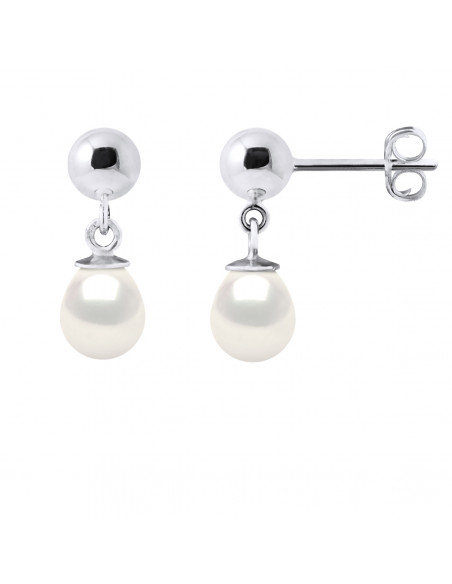 Boucles d'Oreilles Pendantes Perles Poires 6-7 mm - 5 Coloris Disponibles - Argent 925 - ELENA