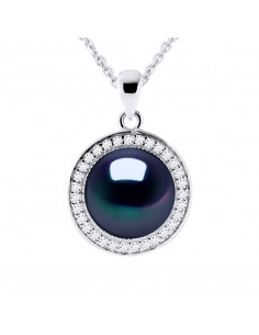Collier Joaillerie en Argent 925, Oxydes de Zirconium et Perle de Culture 9 mm - 2 Coloris - AMBRE