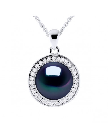 Collana di gioielli in argento 925, ossidi di zirconio e perla di cultura da 9 mm - 2 colori - ambra