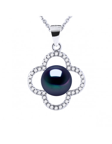 925 silver jewelery necklace, zirconium oxides and 9 mm culture pearl - 2 colors - Miky