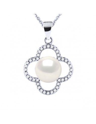 925 silver jewelery necklace, zirconium oxides and 9 mm culture pearl - 2 colors - Miky
