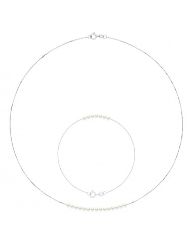 Gold Halskette Set und Armband und Kulturperlen 3 mm - 3 Farben - Cathy