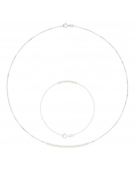 Gold Necklace Set and Bracelet and Culture Beads 3 mm - 3 Colors - Cathy