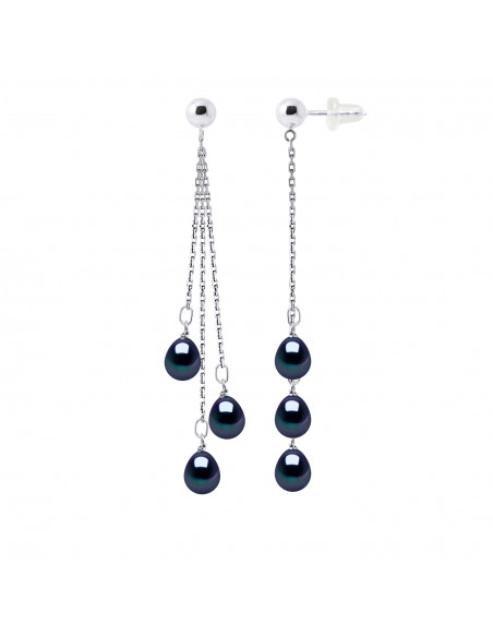 Boucles d'Oreilles Pendantes 6 Perles de Culture - 4 Coloris Disponibles - Argent 925 - LISE