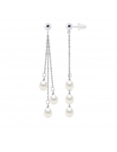 Boucles d'Oreilles Pendantes 6 Perles de Culture - 4 Coloris Disponibles - Argent 925 - LISE