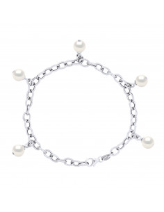 Bracelet Argent Massif 5 Charms Véritables Perles