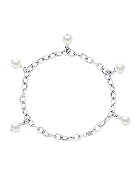 Bracelet Argent Massif 5 Charms Véritables Perles