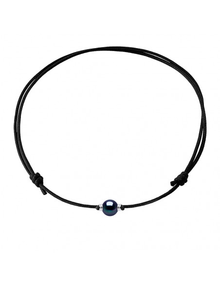 Black Link-Halskette und echte schwarze und silberne Perle