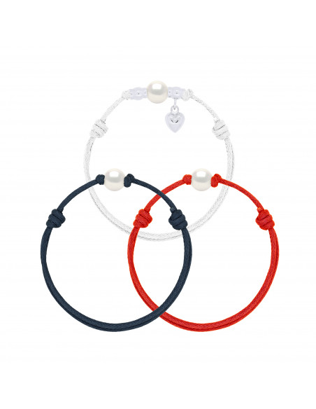3 Bracelets Lien & Argent 925 Millièmes - Perle de Culture d'Eau Douce -Manufacture Royale des Perles du Pacifique