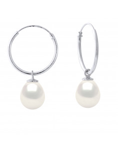 Créoles en Argent 925 et Perles de Culture Poires 9 mm - 5 Coloris - MARGO