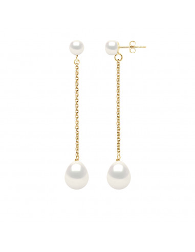 Double Gold Double Earrings and Culture Beads 9 mm - 2 Colors - Elena