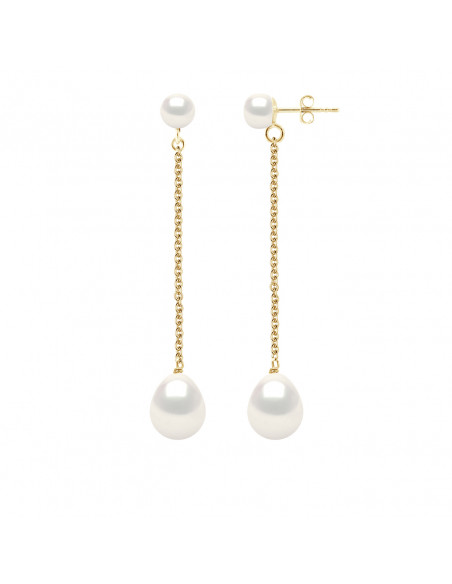 Double Gold Double Earrings and Culture Beads 9 mm - 2 Colors - Elena