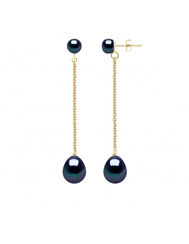 Double Gold Double Earrings and Culture Beads 9 mm - 2 Colors - Elena