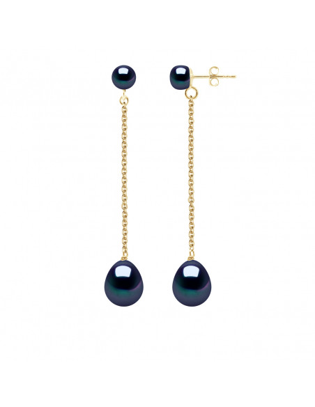 Double Gold Double Earrings and Culture Beads 9 mm - 2 Colors - Elena