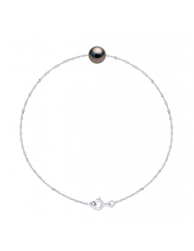 Silberkettenarmband und Tahitian Perle Runde 7 mm - Nutaïa