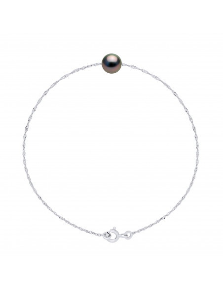 Silberkettenarmband und Tahitian Perle Runde 7 mm - Nutaïa