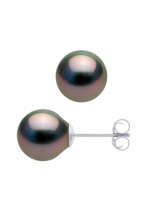 Clous d'Oreilles en Argent 925 et Perles de Tahiti Semi Rondes 8 mm - TENIATA