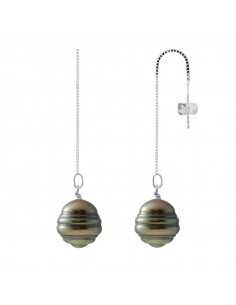 Boucles d'Oreilles Pendantes en Argent 925 avec Perles de Tahiti Cerclées 10 mm - KIRIA