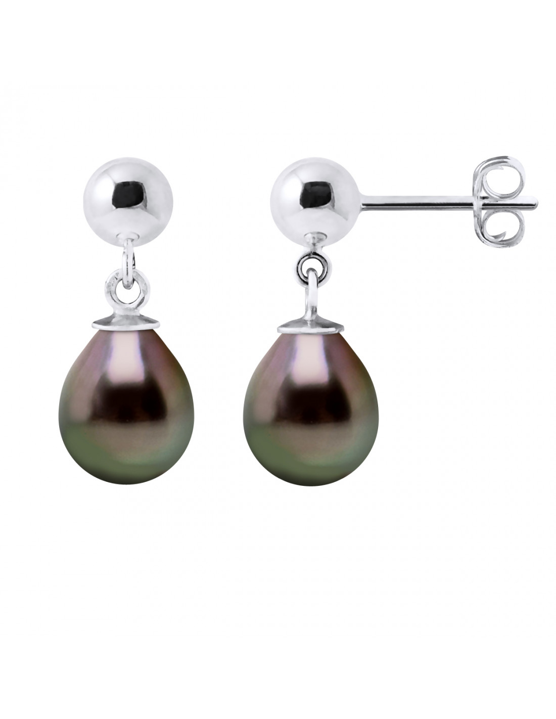 Boucles d'Oreilles Pendantes en Argent 925 et Perles de Tahiti Poires 8 mm  - MATARAM