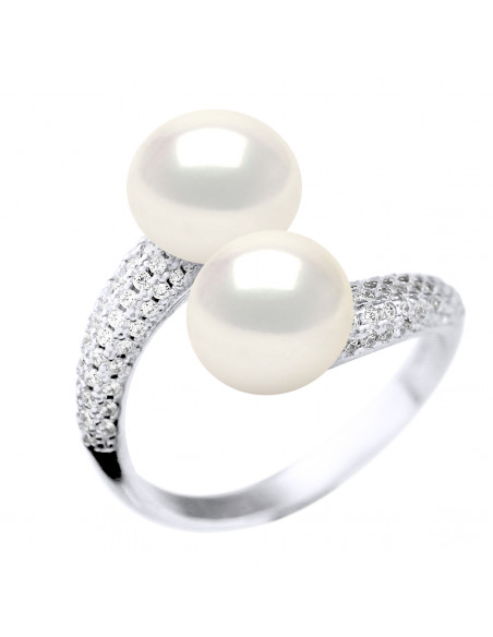 Anello a torre completa 3 file di vere perle