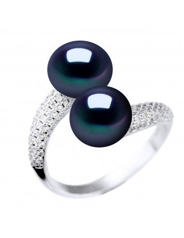 Anello a torre completa 3 file di vere perle