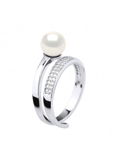Silberring und Zirkoniumoxide mit kultivierter Perle 7 mm - Myra