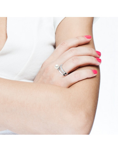 Silberring und Zirkoniumoxide mit kultivierter Perle 7 mm - Myra