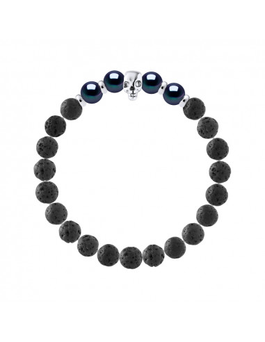 Pulsera Cabeza de Muerte en Cultura Negra Cuentas y Lavadora - Plata 925 - Muerte