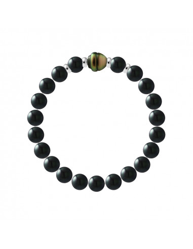 Bracciale da perle Tahitian cerchi in nero onice - Argento 925 - Jukata