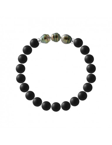 Bracciale 3 Perline Tahiti Circled in Agata nera Matte - Argento 925 - Taenga