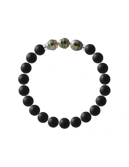 Pulsera 3 Tahiti Beads Circled en Negro Agate Mate - Silver 925 - Taenga