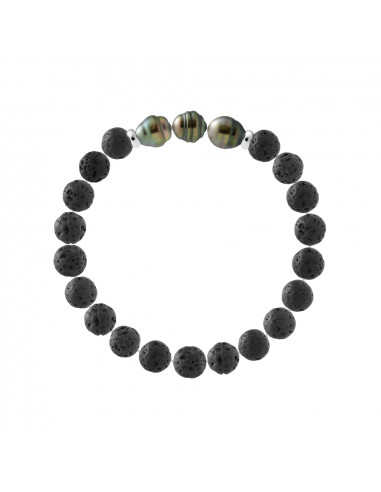 Pulsera 3 Tahiti Beads Círculo Círculos en Piedra de lava natural - Plata 925 - Taenga