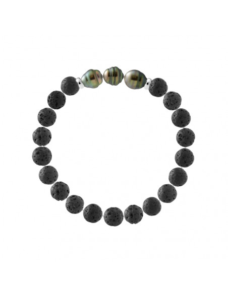 Bracciale 3 tahiti perline cerchio cerchi in pietra naturale lavica - Argento 925 - Taenga