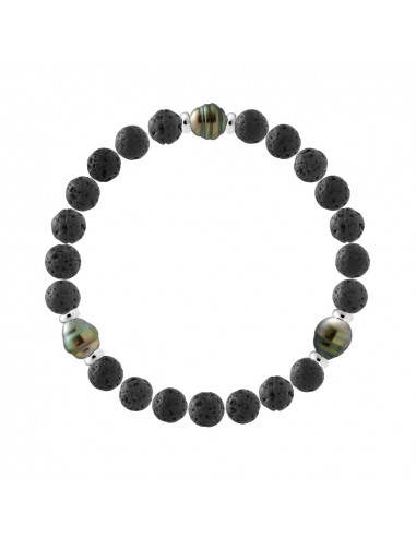 Bracciale 3 Tahiti perline Filitti cerchio Natural Lava Stone - Argento 925 - Ipama
