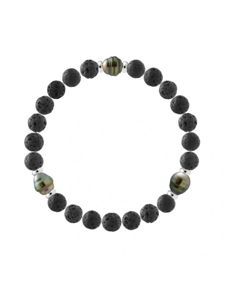 Pulsera 3 Tahiti Beads Circle Filets Lava Natural Piedra - Plata 925 - IPAMA
