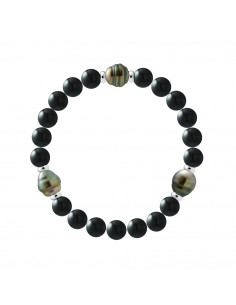 Armband 3 Tahiti Perlen in schwarzem Onyx entfernt - 925 Silber - Ipama