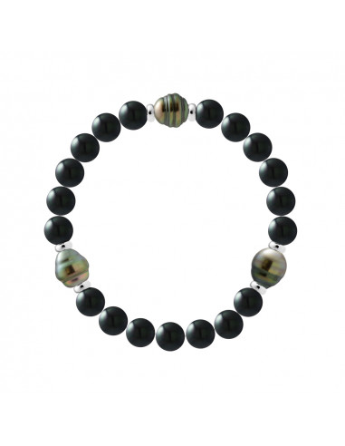 Bracciale 3 Perline Tahiti rimossa in nero Onyx - Argento 925 - Ipama