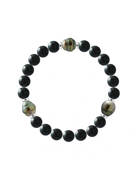 Armband 3 Tahiti Perlen in schwarzem Onyx entfernt - 925 Silber - Ipama