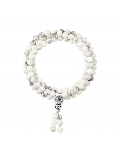 Triple White Howlite Meditation Bracelet - Tibetan Clasp - 925 Silver - Yuna