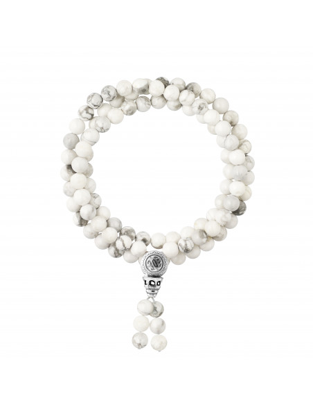 Braccialetto di meditazione triplo Howlite white - chiusura tibetana - Argento 925 - Yuna