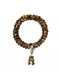Bracelet de Méditation Triple Rang en Oeil de Tigre - Fermoir Tibétain  - Argent 925  - YUNA