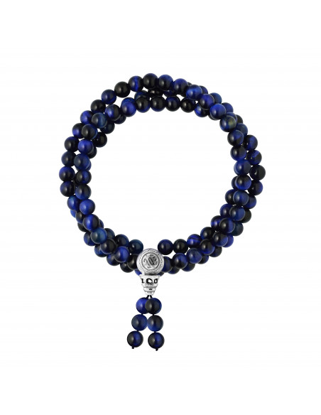 Triple Triple Falcon Eye Meditation Bracelet - Chiusura tibetana - Argento 925 - Yuna