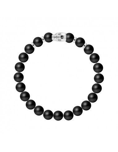 Pulsera Cabeza de Muerte en Mate de ágata negra - Plata 925 - Chamán